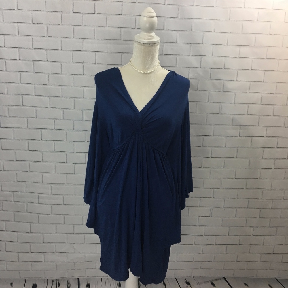 James & Joy Navy Blue Surplice Draped Sleeve Dress